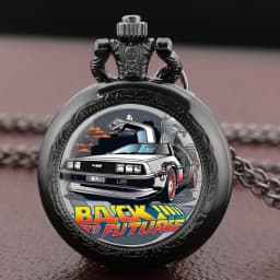 Back to the Future Pocket Watch Necklace Pendant Multi Pattern Retro Silver Chain Fashion Accessory for Women Men Movie theme