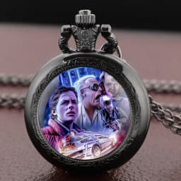 Back to the Future Pocket Watch Necklace Pendant Multi Pattern Retro Silver Chain Fashion Accessory for Women Men Movie theme
