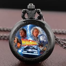 Back to the Future Pocket Watch Necklace Pendant Multi Pattern Retro Silver Chain Fashion Accessory for Women Men Movie theme
