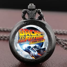 Back to the Future Pocket Watch Necklace Pendant Multi Pattern Retro Silver Chain Fashion Accessory for Women Men Movie theme