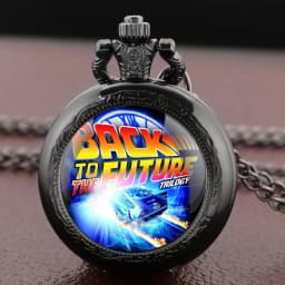 Back to the Future Pocket Watch Necklace Pendant Multi Pattern Retro Silver Chain Fashion Accessory for Women Men Movie theme
