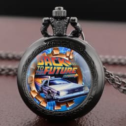 Back to the Future Pocket Watch Necklace Pendant Multi Pattern Retro Silver Chain Fashion Accessory for Women Men Movie theme