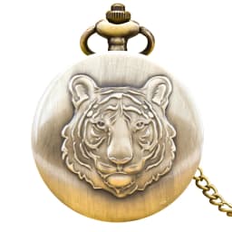 Steampunk Vintage Bronze Animal Tiger Quartz Pocket Watch Necklace Pendant Clock Chain Men Women Chain Gift
