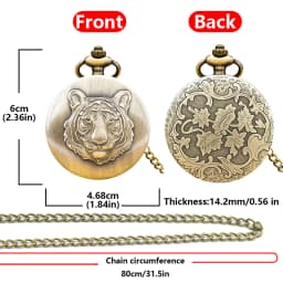 Steampunk Vintage Bronze Animal Tiger Quartz Pocket Watch Necklace Pendant Clock Chain Men Women Chain Gift