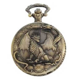 Vintage Steampunk Handsome Dragon Carved Quartz Pocket Watch Necklace Pendant Clock Chain Men's and Women's Gifts