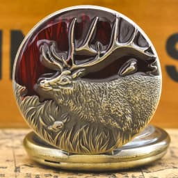 Steampunk Vintage Bronze Elk Carved Quartz Pocket Watch Necklace Pendant Clock Chain Men Women Chain Gift