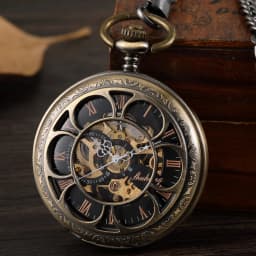 Roman Numeral Luxury Mechanical Pocket Watch Engrave Carving Sliver Case Steampunk Skeleton Watches Fob Chain Clock for Men