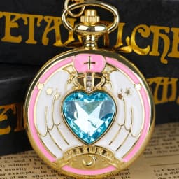 Pink Cute Cherry Blossom Diamond Inlaid Quartz Pocket Watch Pendant Clock Chain Exquisite Charm Gifts Ideal for Men Women Kids