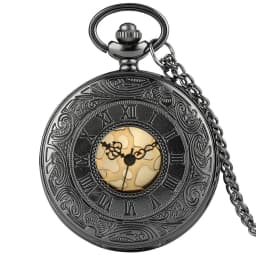Black Roman Numerals Quartz Pocket Watch Men Women Black Hollow Case Steampunk Vintage Pendant Necklace Best Gifts for Men Women