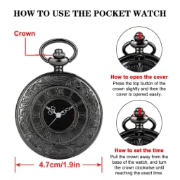 Black Roman Numerals Quartz Pocket Watch Men Women Black Hollow Case Steampunk Vintage Pendant Necklace Best Gifts for Men Women