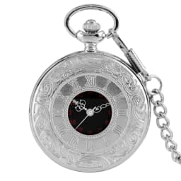 Black Roman Numerals Quartz Pocket Watch Men Women Black Hollow Case Steampunk Vintage Pendant Necklace Best Gifts for Men Women