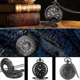 Black Roman Numerals Quartz Pocket Watch Men Women Black Hollow Case Steampunk Vintage Pendant Necklace Best Gifts for Men Women
