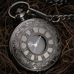 Black Roman Numerals Quartz Pocket Watch Men Women Black Hollow Case Steampunk Vintage Pendant Necklace Best Gifts for Men Women