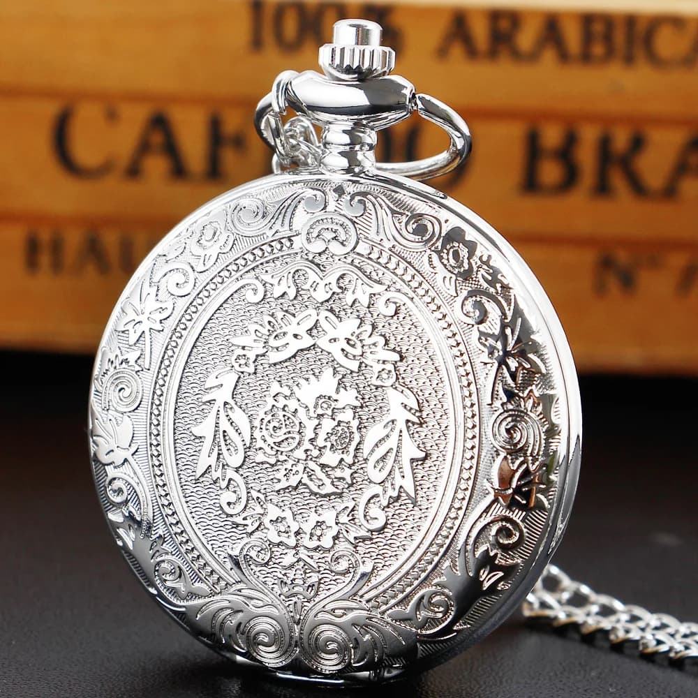 reloj de bolsillo Luxury Silver Quartz Pocket Watch Fashion Necklace Pendant Chain Jewelry Gift Steampunk Clock for Men Women