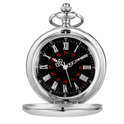 Vintage Silver Smooth Steel Pocket Watch with Chain Roman Numerals Silver Men's Quartz Pocket Watches for Men