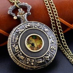 Map Logo Hollow Carved Steampunk Quartz Pocket Watch Bronze Vintage Fob Chain Pendant Necklace Men's and Women's Festival Gift