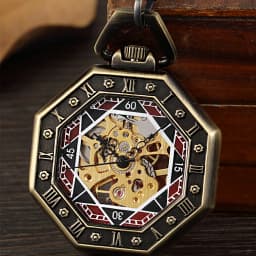 Octagon Round Vintage Man Pocket Watch fob with chain steampunk Pendant Watches for Men Pendant retro clock Necklace