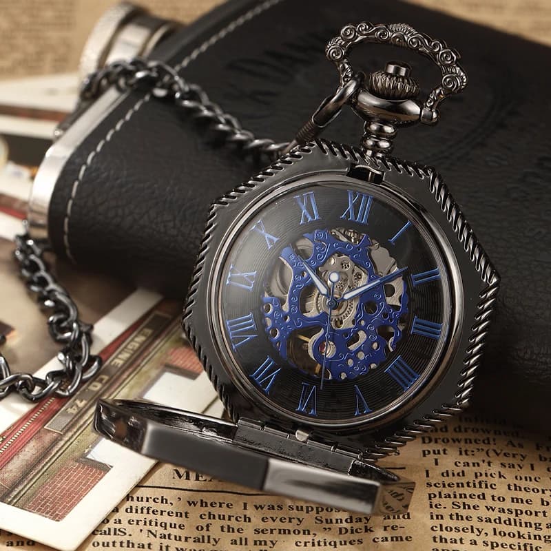 Octagon Round Vintage Man Pocket Watch fob with chain steampunk Pendant Watches for Men Pendant retro clock Necklace