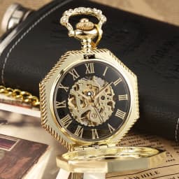 Octagon Round Vintage Man Pocket Watch fob with chain steampunk Pendant Watches for Men Pendant retro clock Necklace