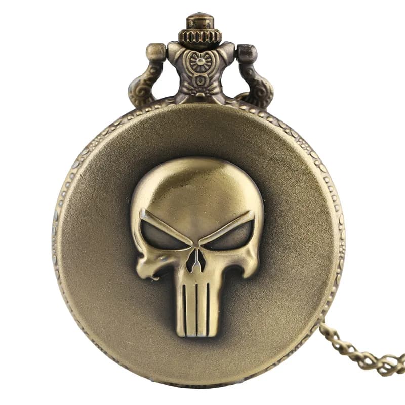 Retro Bronze 3d Skull Quartz Pocket Watch Children Kids Men Fob Watches Antique Modern Clock Antique Pendant Chain Necklace Gift