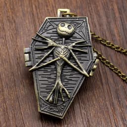 Vintage Gothic Skull Pendant Necklace Chain Quartz Pocket Watch FOB Clock Gifts for Men Women Kids