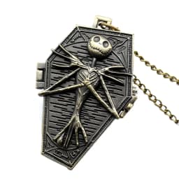 Vintage Gothic Skull Pendant Necklace Chain Quartz Pocket Watch FOB Clock Gifts for Men Women Kids