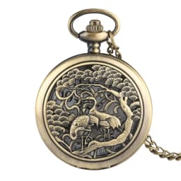 Vintage Bronze Hollow Crane & Pine Quartz Pocket Watch Necklace Women Men Fob Watches Necklace Sweater Pendant Chain reloj