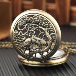 Vintage Bronze Hollow Crane & Pine Quartz Pocket Watch Necklace Women Men Fob Watches Necklace Sweater Pendant Chain reloj