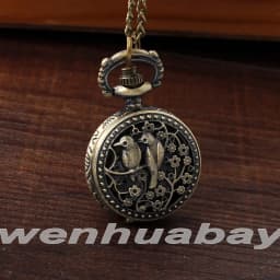 Vintage Hollow Pocket Watch 1Pc Small Bird Flower Pattern Quartz Hour Arabic Numberals Dial Pendant Chain Necklace Boy Watches