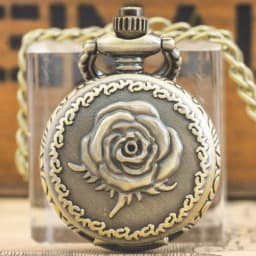 Small, Retro Bronze Steampunk Rose-Carved Small Quartz Pocket Watch Necklace Pendant Clock Chain Men's And Women's Chain Gift