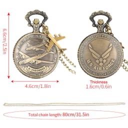 1939-1945 America Nairpower B-29 Aircraft Quartz Pocket Watch Retro Army Military Necklace Chain Clock with Airplane Accessory