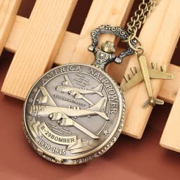 1939-1945 America Nairpower B-29 Aircraft Quartz Pocket Watch Retro Army Military Necklace Chain Clock with Airplane Accessory
