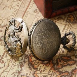 Retro Vintage Bronze Dog Wolf Hollow Quartz Fob Pocket Watch with Necklace Chain Cool Pendant Clock Gift for Male Men