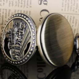 Vintage Steam Train Running on The Tracks Hollow Pocket Watch Necklace Pendant Chain Quartz Watch Unisex Gifts for Men Women