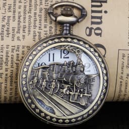 Vintage Steam Train Running on The Tracks Hollow Pocket Watch Necklace Pendant Chain Quartz Watch Unisex Gifts for Men Women