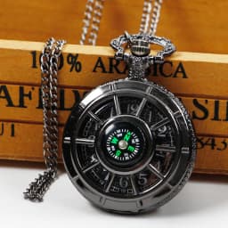 Vintage Black Compass Pocket Watch Cool Black Necklace Quartz Pocket Watches Pendant Gift for Men Women CF1382