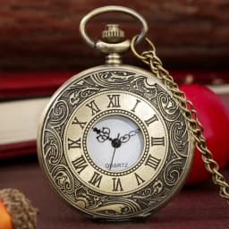 Bronze Engraved Roman Numerals Hollow Quartz Pocket Watch Classic Antique Necklace Pendant Clock Gifts with Chain