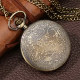 Bronze Engraved Roman Numerals Hollow Quartz Pocket Watch Classic Antique Necklace Pendant Clock Gifts with Chain