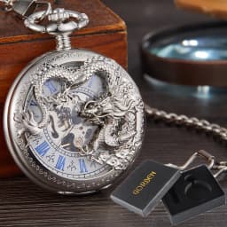 3D Dragon Mechanical Pocket Watch Fob Chain Luxury Steampunk Skeleton Engraved Roman Numeral Clock for Men Women Pocket Watches