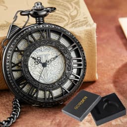 Steampunk MAN Pocket Watch FOB CHAIN Pendant Black Silver Classical Vintage Costume Pocket Watches for Men Vest Necklace Watches