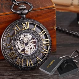 Steampunk MAN Pocket Watch FOB CHAIN Pendant Black Silver Classical Vintage Costume Pocket Watches for Men Vest Necklace Watches