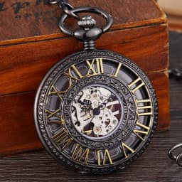Steampunk MAN Pocket Watch FOB CHAIN Pendant Black Silver Classical Vintage Costume Pocket Watches for Men Vest Necklace Watches