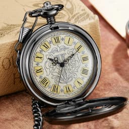 Steampunk MAN Pocket Watch FOB CHAIN Pendant Black Silver Classical Vintage Costume Pocket Watches for Men Vest Necklace Watches