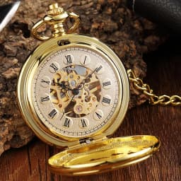 Golden Hollow Deer Pattern Mechanical Pocket Watch Vintage Double Side Steampunk Fob Clock Male Necklace Watch Chain Women Men