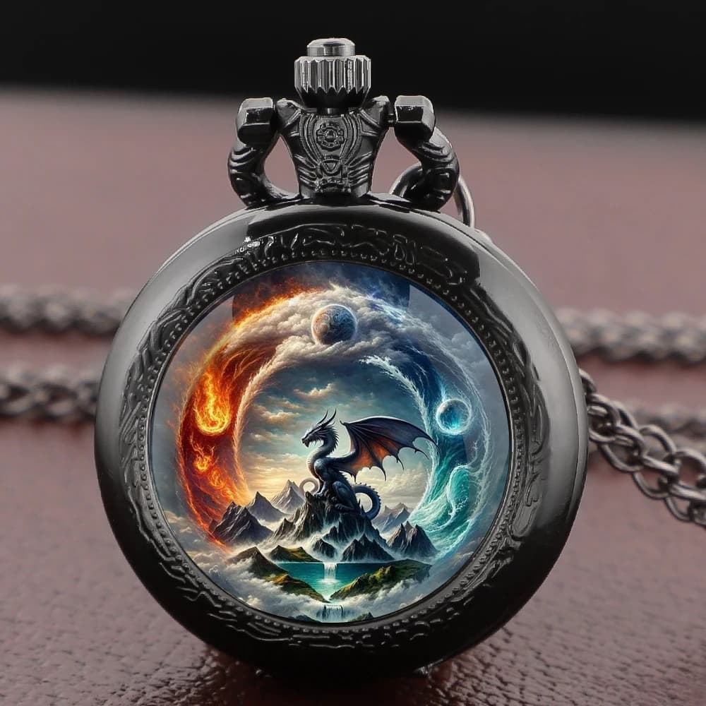 Majestic Dragon and Mystical Landscape Pocket Watch Vintage Women Necklace Pendant Clock Men Watch Gift Relojes De Bolsillo