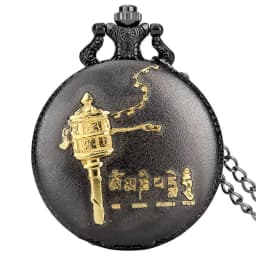 Vintage Tibetan Aroma Buddhist Temple Quartz Pocket Watch Buddha Head Design Religious Chain Pendant Necklace Gift for Men Women