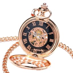 Charm Rose Gold Mechanical Pocket Watch Men's Clock Women's Dress Chain Jewelry Fashion Double Open Hunter FOB Watch Gift Online