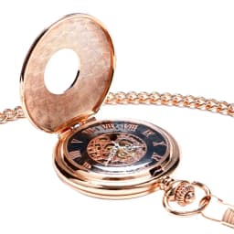 Charm Rose Gold Mechanical Pocket Watch Men's Clock Women's Dress Chain Jewelry Fashion Double Open Hunter FOB Watch Gift Online