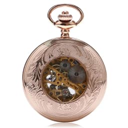 Charm Rose Gold Mechanical Pocket Watch Men's Clock Women's Dress Chain Jewelry Fashion Double Open Hunter FOB Watch Gift Online
