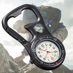 Multifunctional Clip-On Carabiner Pocket Watch Nurse Watch Compass Bottle Opener for Doctors Chefs Luminous Outdoor Sport Clock